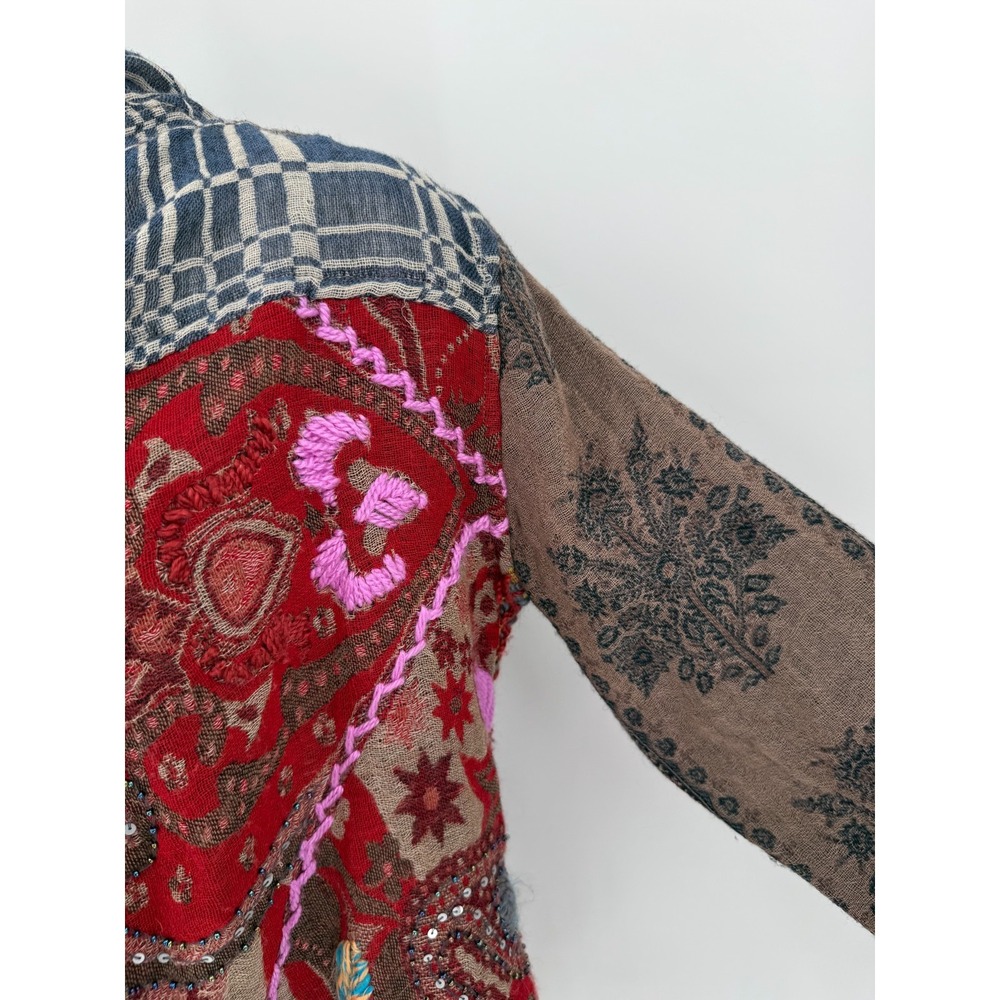 Soft Surroundings Womens 100% Wool Embroidered Cardigan Size Small Boho Artsy - Picture 5 of 13